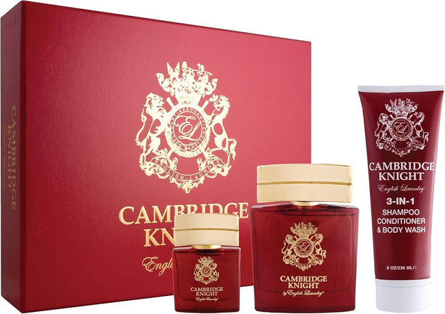 English Laundry Cambridge Knight 3 Piece Gift Set Eau De Parfum Spray, 3 In 1 Shampoo/ Conditioner/ Body Wash - 3.4 FL OZ / 100 ML - 0.68 FL OZ / 20 ML - 8 FL OZ / 236 ML - Shel Pull