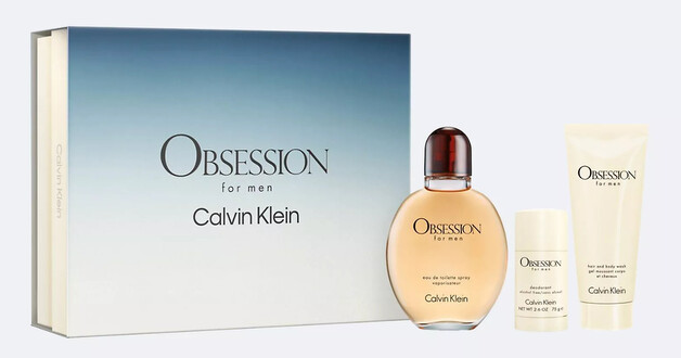 Calvin Klein 3 Piece Set Men's Obsession Eau De Toilette Spray + Hair And Body Wash + Deodorant - 4.2 FL OZ / 125 ML - 3.3 FL OZ / 100 ML - 2.6 FL OZ / 75 ML