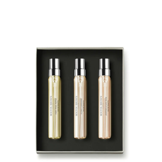 Molton Brown Floral & Spicy Fiery Pink Pepper, Flora Luminare, Jasmine & Sun Rose 3 Piece Eau De Toilette Set Spray - 2.5 FL OZ / 7.5 ML x3