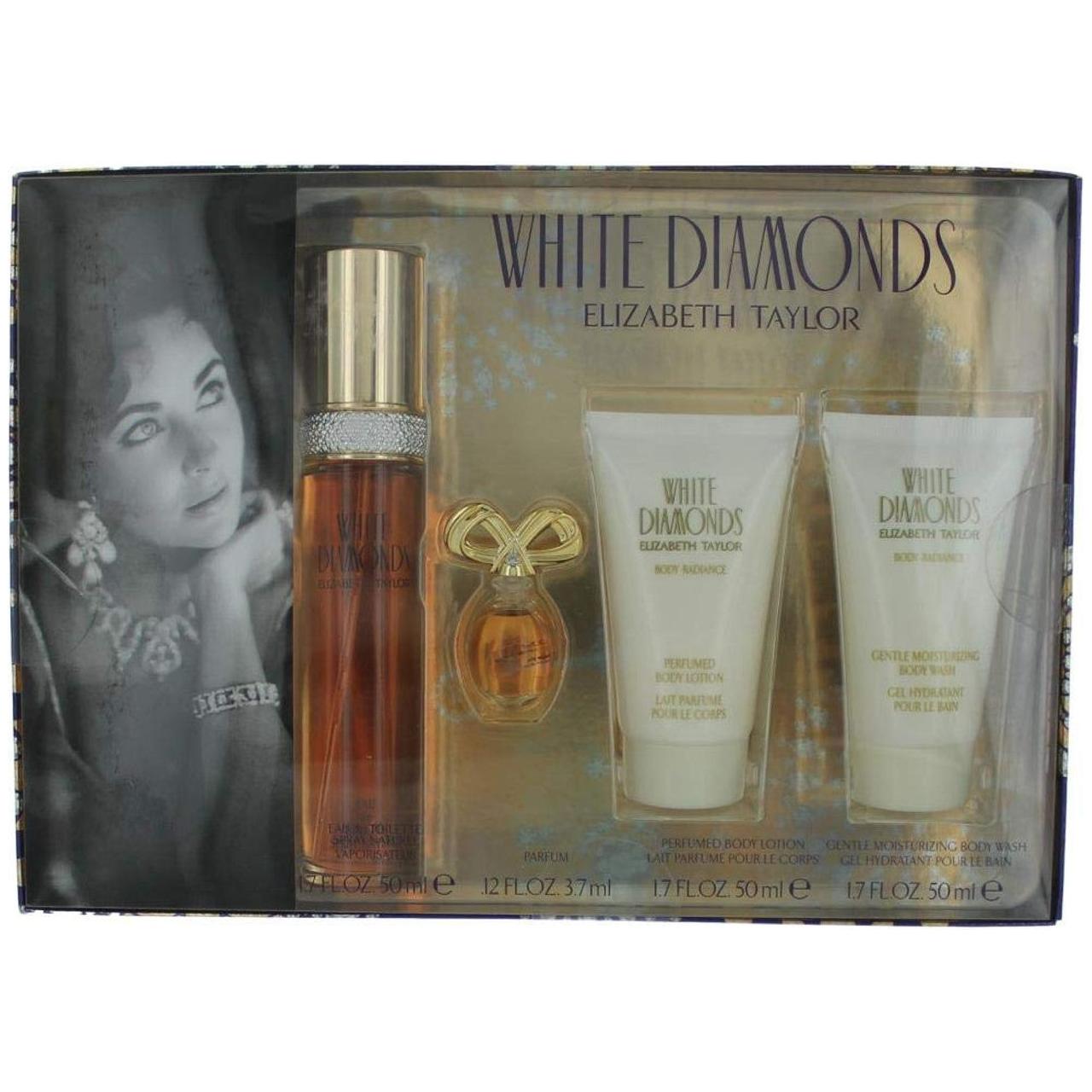 Elizabeth Taylor White Diamonds Legacy 4 Piece Set - Eau De Toilette Spray / White Diamonds Parfum / Body Lotion / Body Wash  1.0 FL OZ / 30 ML                0.12 FL OZ / 3.7 ML       1.7 FL OZ / 50 ML         1.7 FL OZ / 50 ML