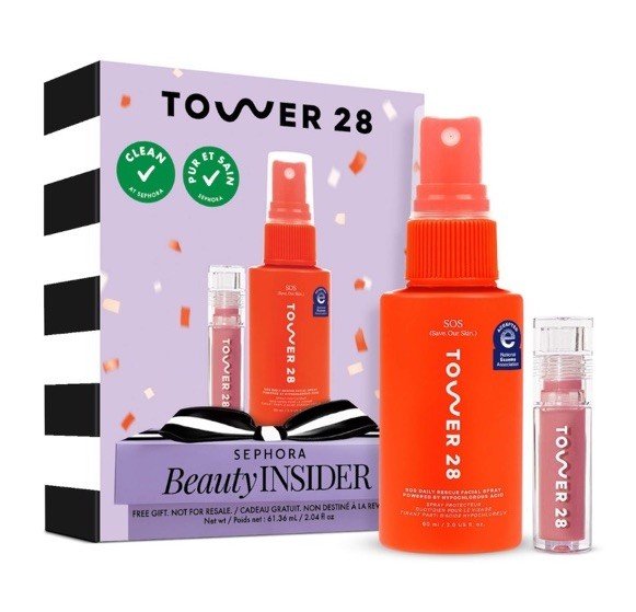 Tower 28 2 Piece Set Shine On Lip Jelly In Shade Pistachio + SOS Daily Rescue Facial Spray - 0.04 FL OZ / 1.36 ML - 2.00 FL OZ / 60 ML